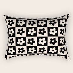 90s flowers checkers cream and black Rectangular Pillow