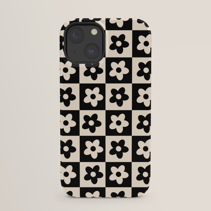90s flowers checkers cream and black iPhone Case