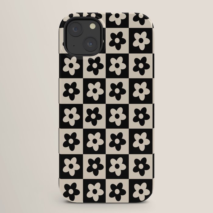 90s flowers checkers cream and black iPhone Case