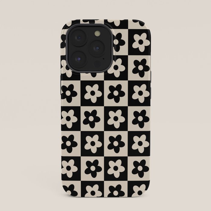 90s flowers checkers cream and black iPhone Case