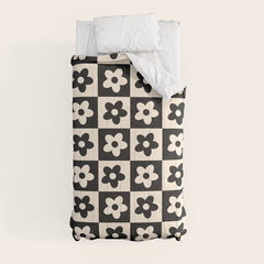 90s flowers checkers cream and black Comforter