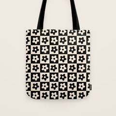 90s flowers checkers cream and black Tote Bag