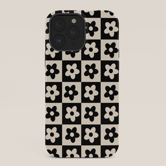 90s flowers checkers cream and black iPhone Case