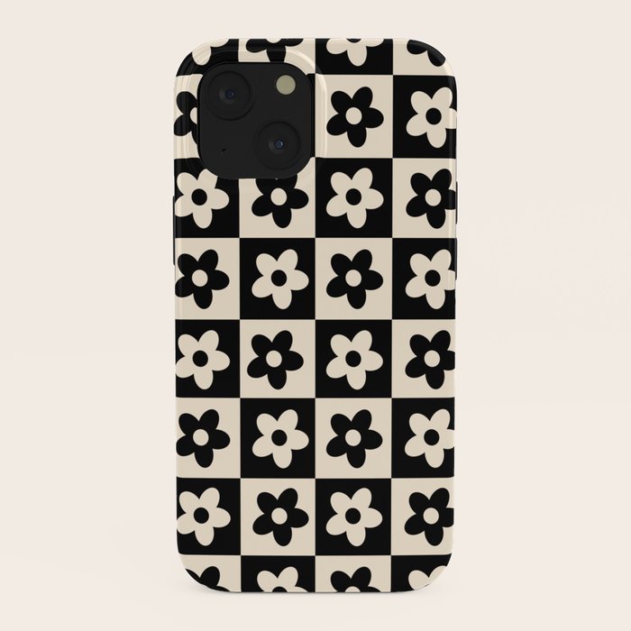 90s flowers checkers cream and black iPhone Case
