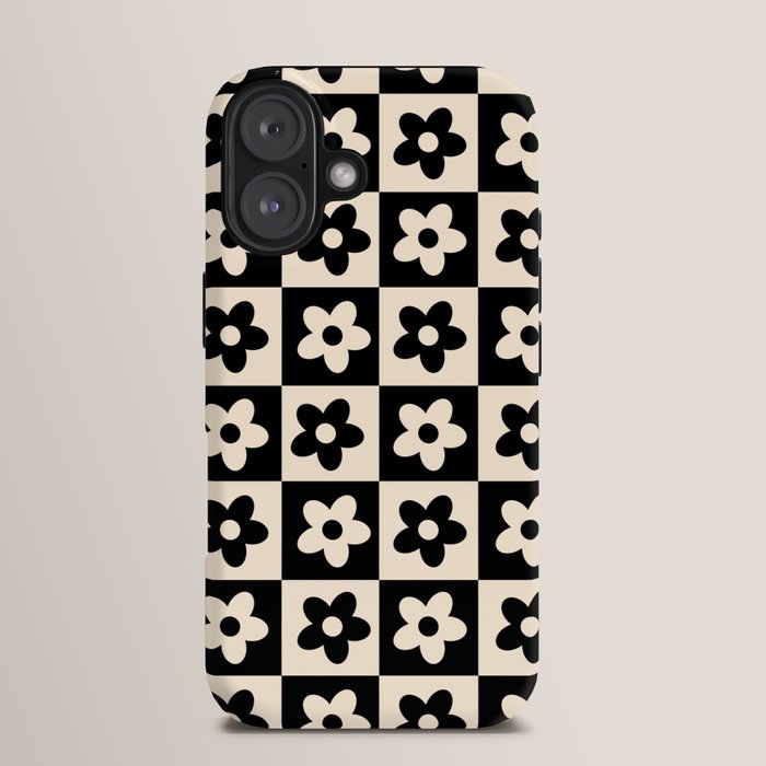 90s flowers checkers cream and black iPhone Case
