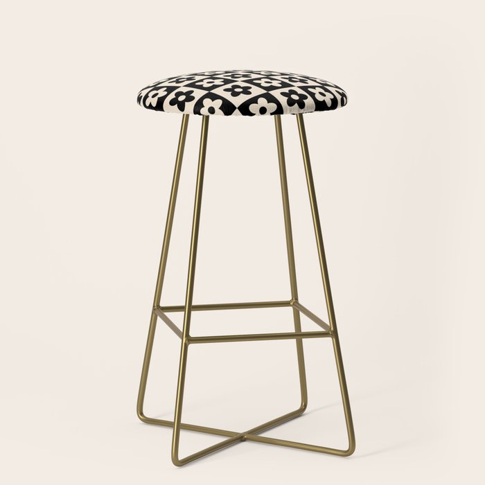 90s flowers checkers cream and black Stool