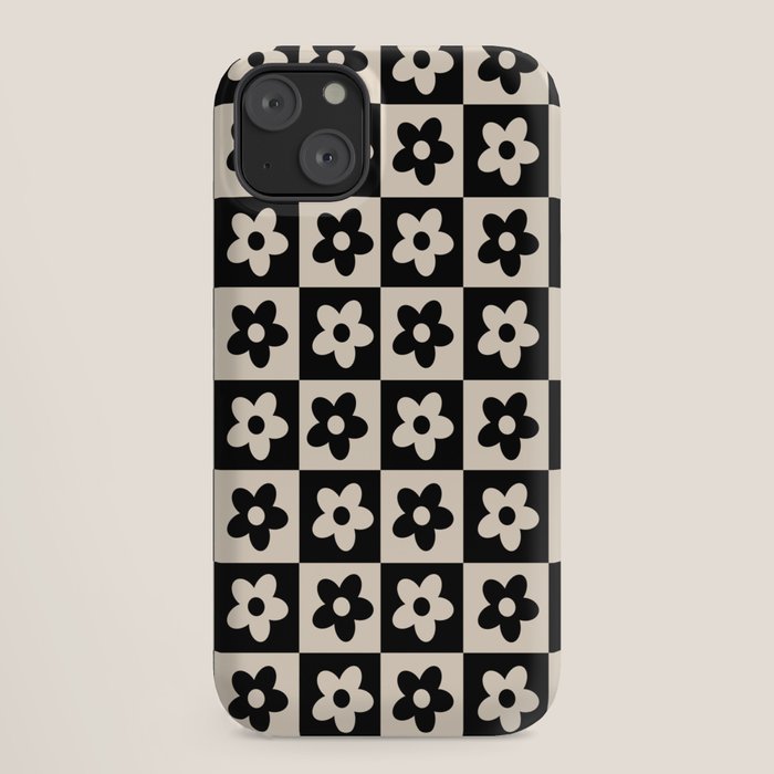 90s flowers checkers cream and black iPhone Case