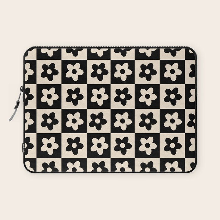 90s flowers checkers cream and black Laptop Sleeve