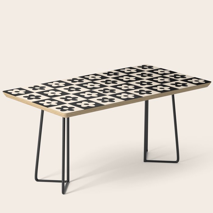 90s flowers checkers cream and black Coffee Table