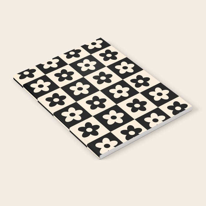 90s flowers checkers cream and black Notebook