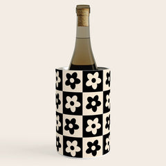 90s flowers checkers cream and black Wine Chiller