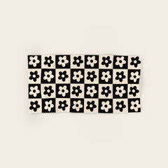 90s flowers checkers cream and black Bath Towel