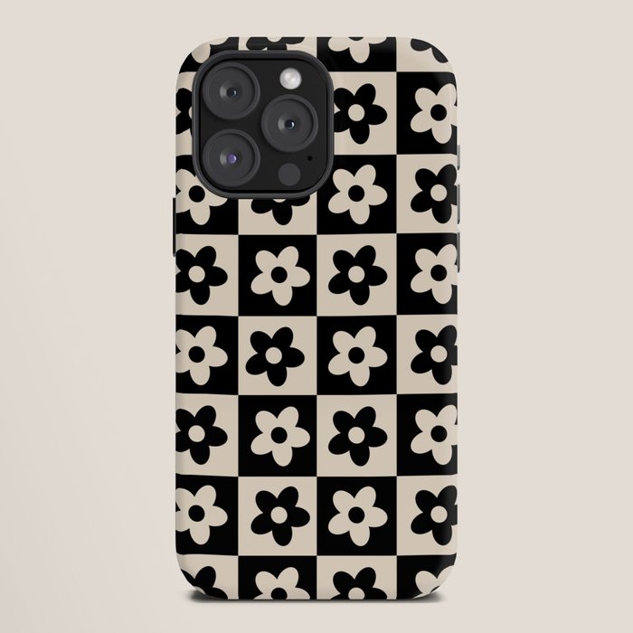 90s flowers checkers cream and black iPhone Case