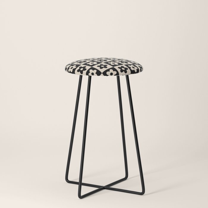 90s flowers checkers cream and black Stool