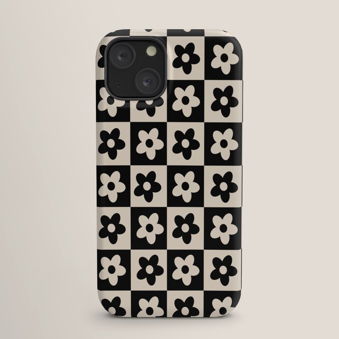 90s flowers checkers cream and black iPhone Case