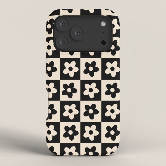 90s flowers checkers cream and black iPhone Case
