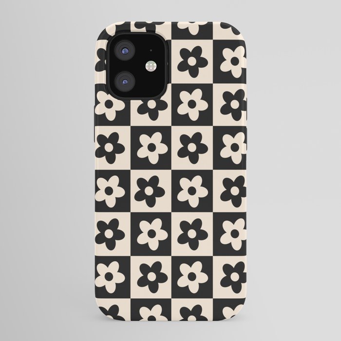 90s flowers checkers cream and black iPhone Case