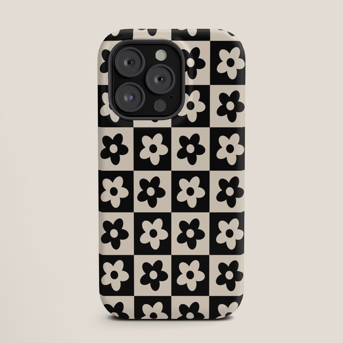 90s flowers checkers cream and black iPhone Case