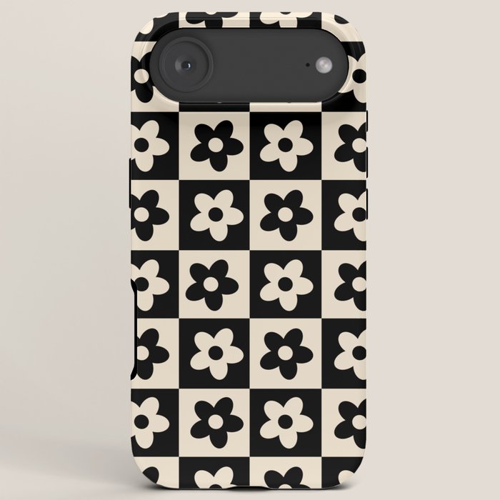 90s flowers checkers cream and black iPhone Case