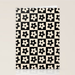 90s flowers checkers cream and black Stationery Card