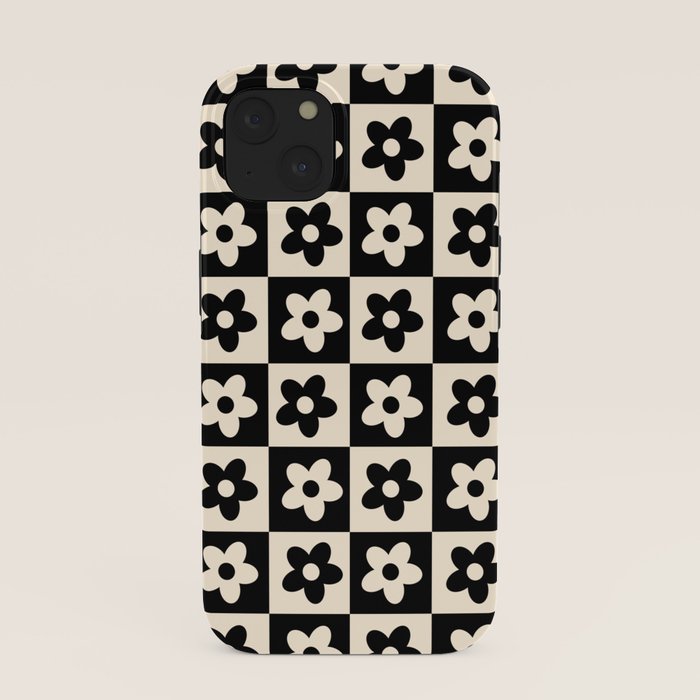 90s flowers checkers cream and black iPhone Case