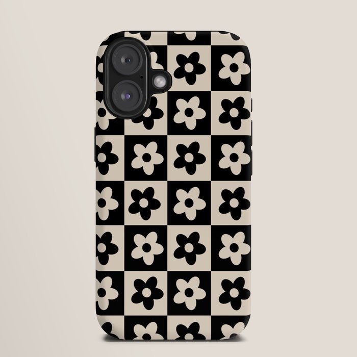 90s flowers checkers cream and black iPhone Case
