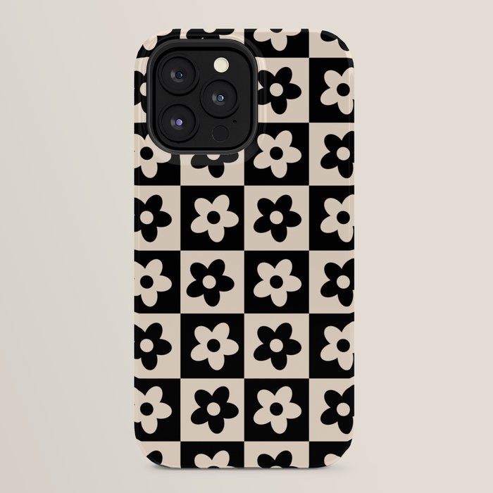 90s flowers checkers cream and black iPhone Case