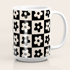 90s flowers checkers cream and black Coffee Mug