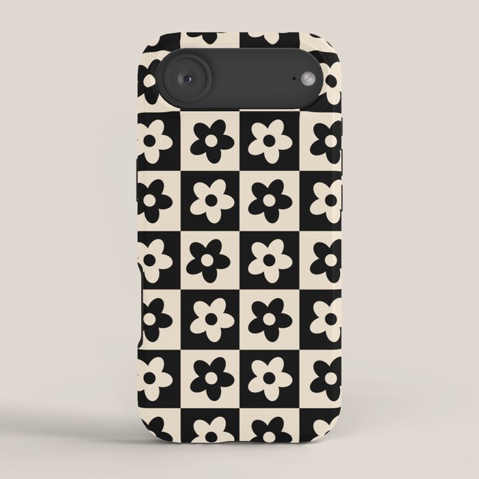 90s flowers checkers cream and black iPhone Case