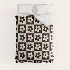 90s flowers checkers cream and black Comforter