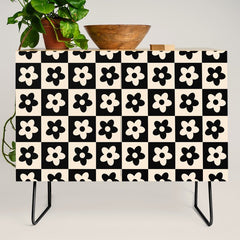 90s flowers checkers cream and black Credenza