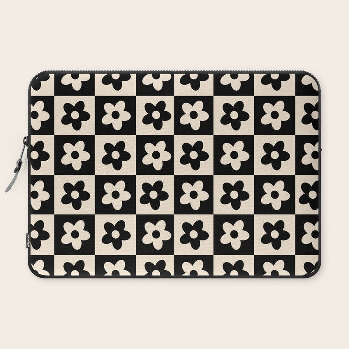90s flowers checkers cream and black Laptop Sleeve