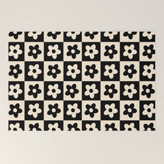 90s flowers checkers cream and black Welcome Mat
