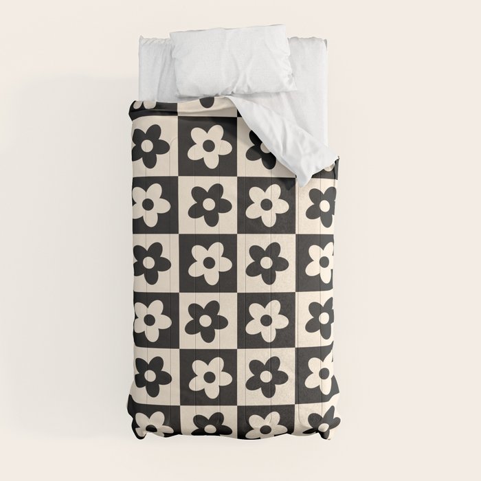 90s flowers checkers cream and black Comforter