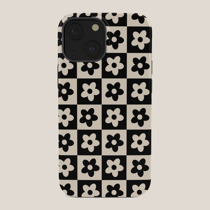 90s flowers checkers cream and black iPhone Case