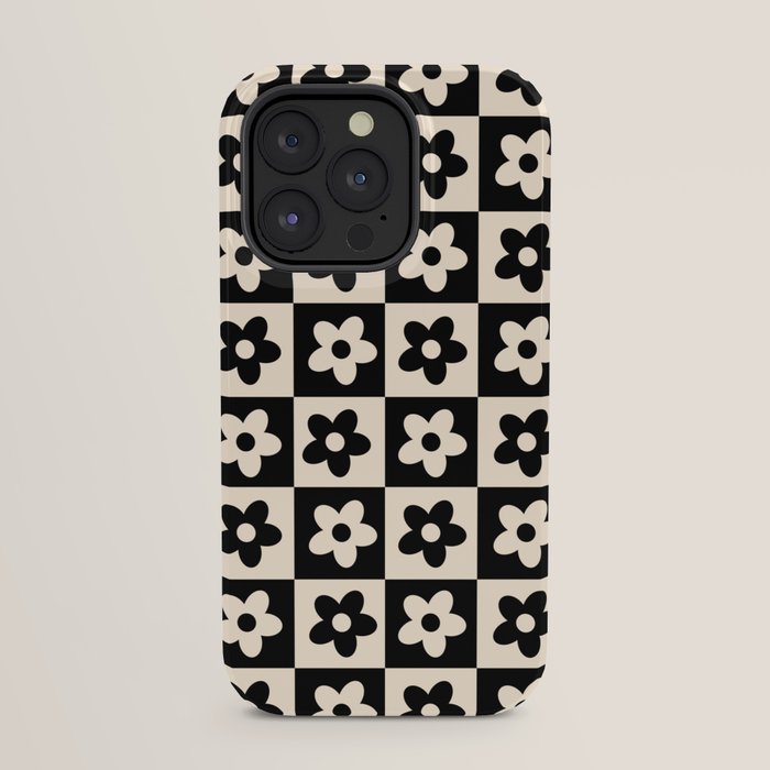90s flowers checkers cream and black iPhone Case