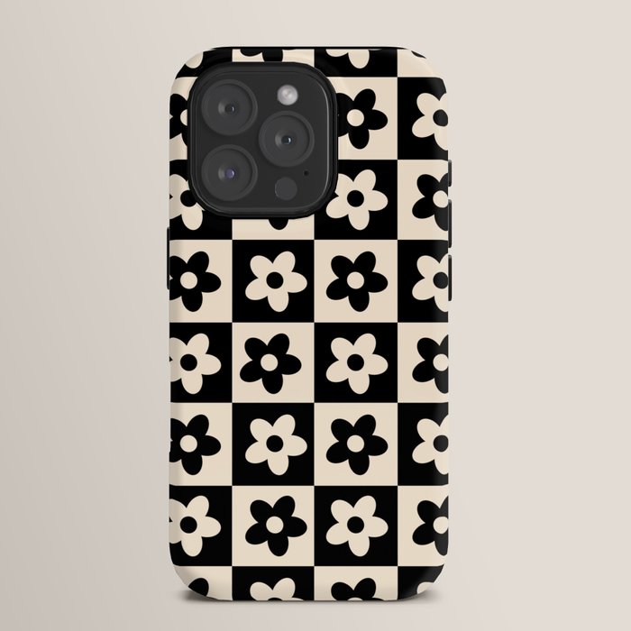 90s flowers checkers cream and black iPhone Case