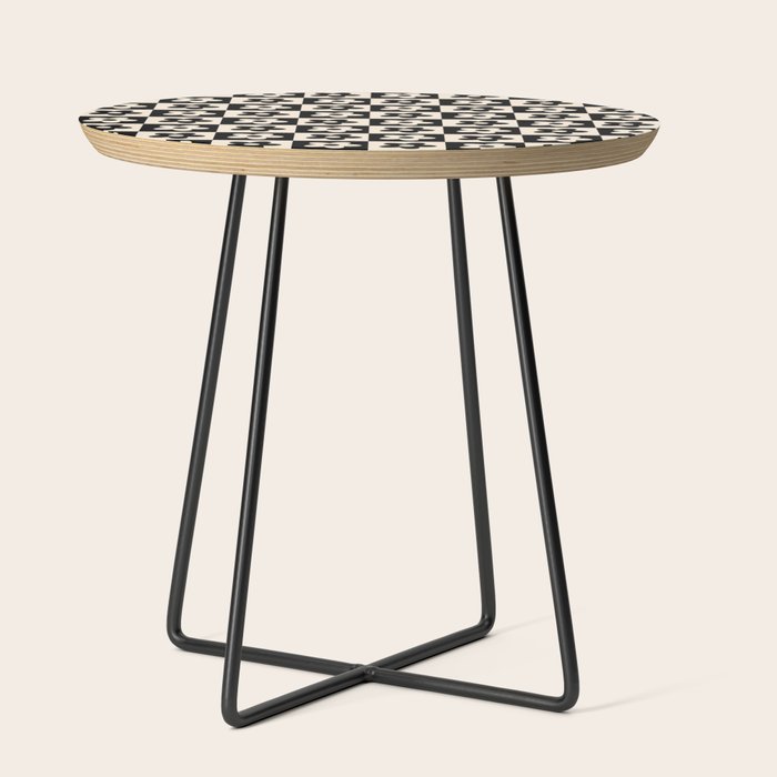 90s flowers checkers cream and black Side Table