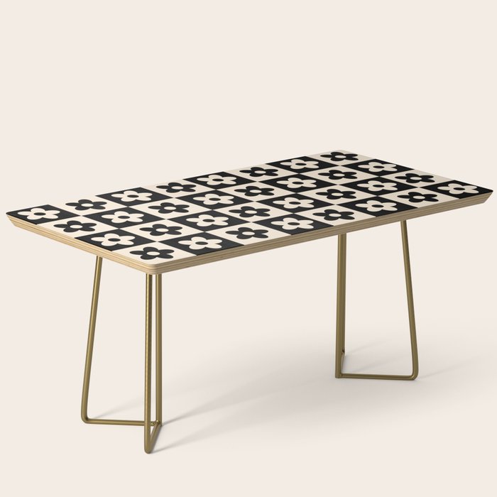 90s flowers checkers cream and black Coffee Table