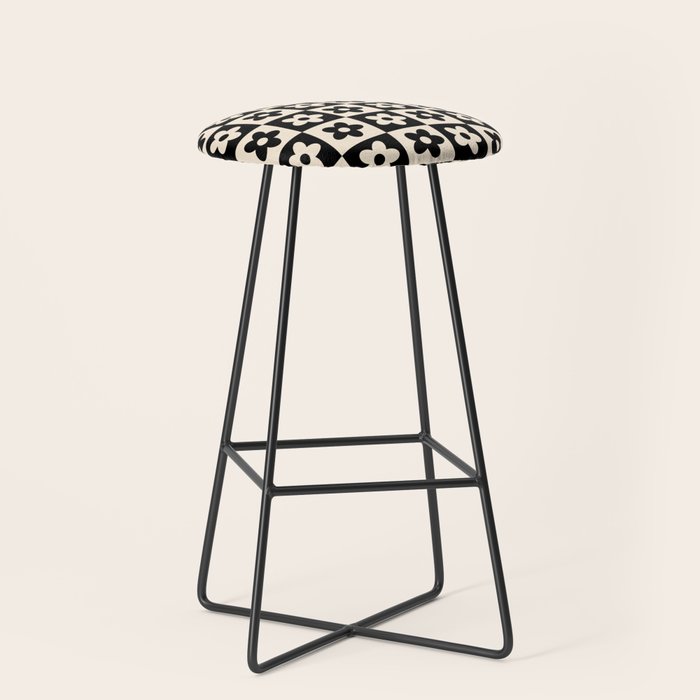 90s flowers checkers cream and black Stool