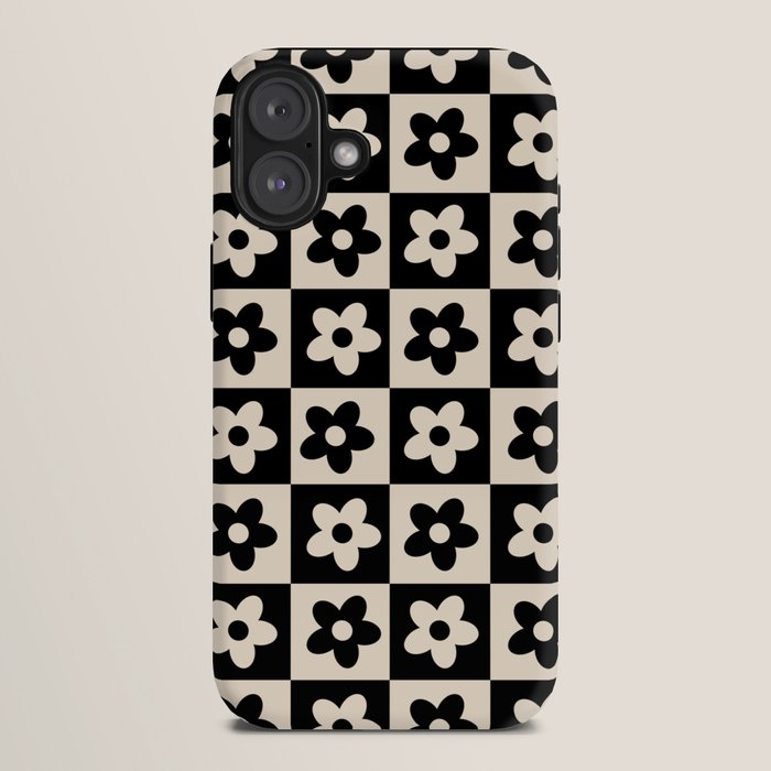 90s flowers checkers cream and black iPhone Case