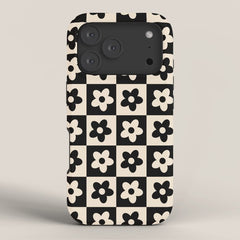 90s flowers checkers cream and black iPhone Case