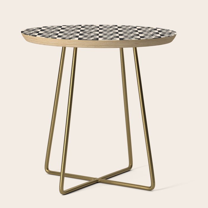 90s flowers checkers cream and black Side Table