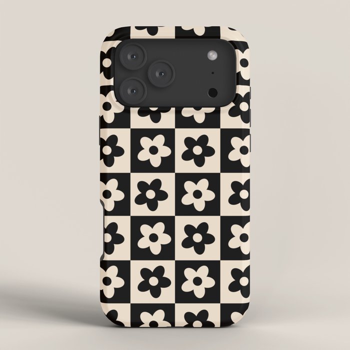 90s flowers checkers cream and black iPhone Case