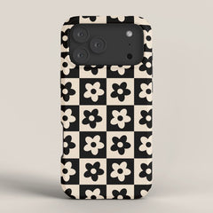 90s flowers checkers cream and black iPhone Case