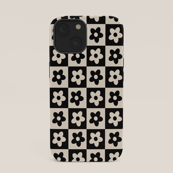 90s flowers checkers cream and black iPhone Case