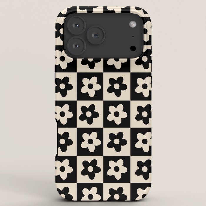 90s flowers checkers cream and black iPhone Case