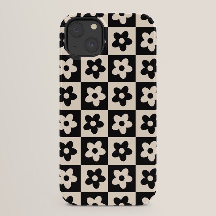 90s flowers checkers cream and black iPhone Case