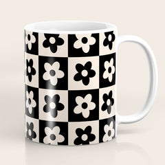 90s flowers checkers cream and black Coffee Mug