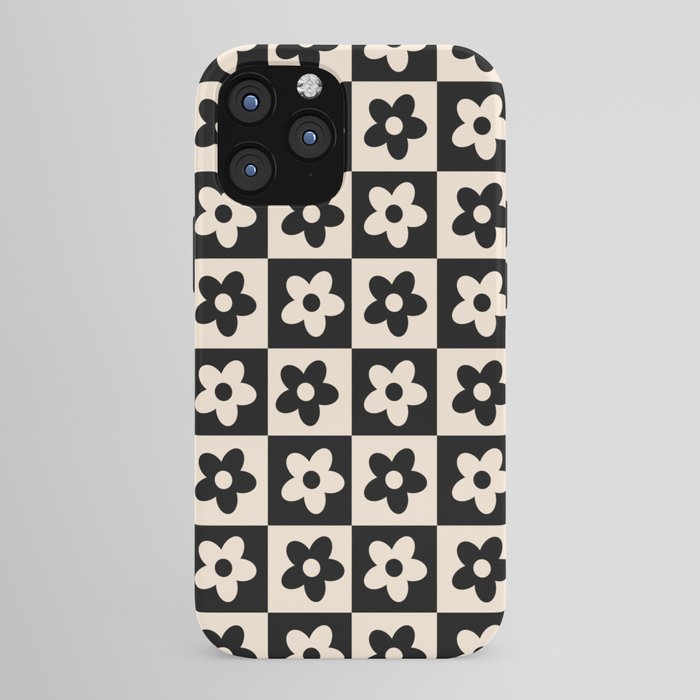 90s flowers checkers cream and black iPhone Case